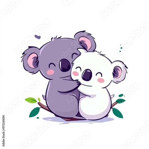 Two cute koalas hugging on a branch, showcasing love and companionship, perfect for wildlife themes. photo