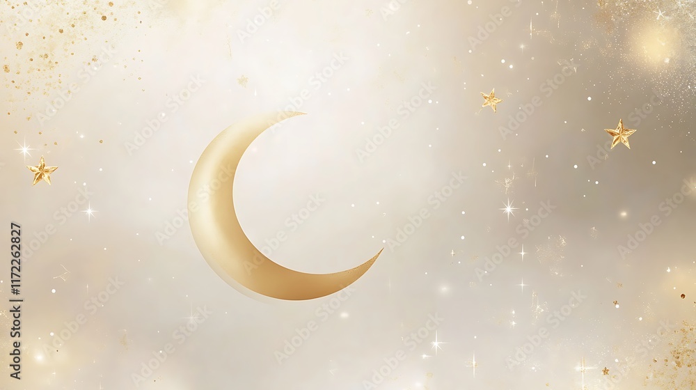 Naklejka premium Golden Crescent Moon and Stars Celestial Design