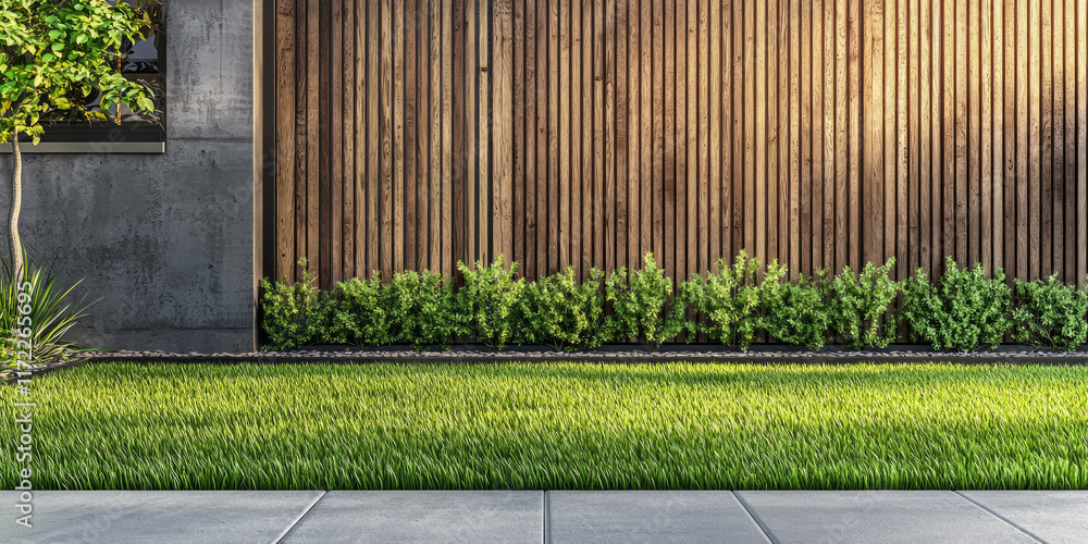 custom made wallpaper toronto digitalModern wooden fence with green grass in the backyard of a luxury home, generative AI
