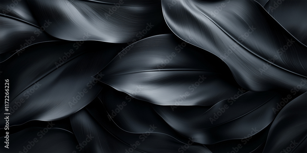 Obraz premium Mysterious Black Background with Abstract Banana Leaves