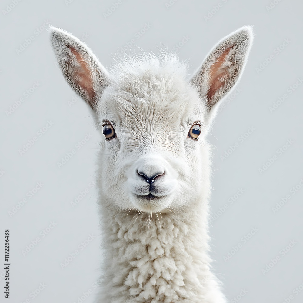 Obraz premium Cute lamb portrait, springtime, farm background, perfect for greeting cards.