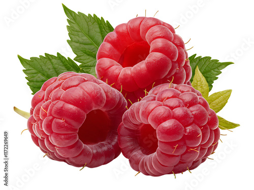 raspberry with leaf isolated photo