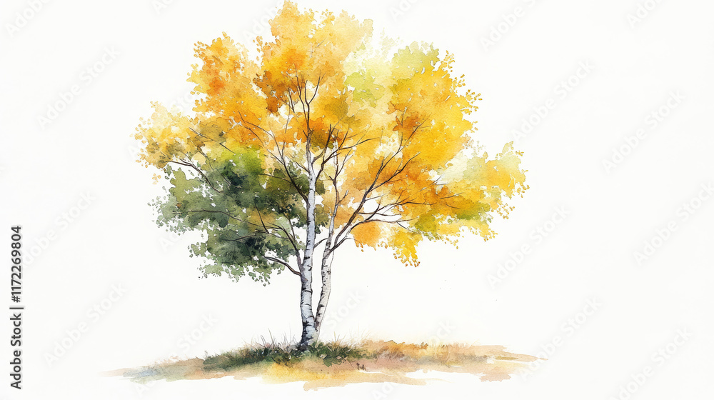 Fototapeta premium watercolor illustration of vibrant tree with yellow and green leaves