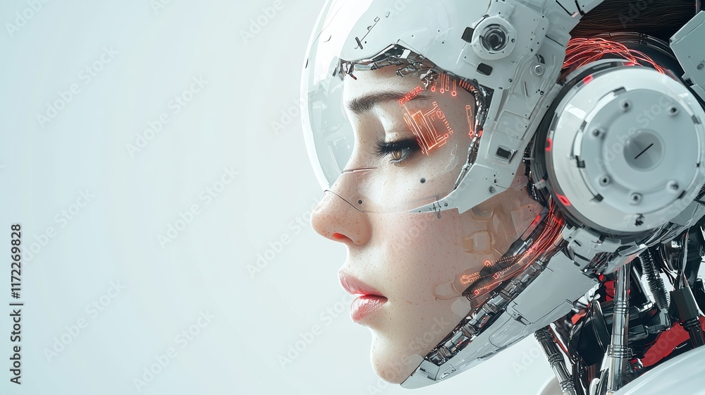 A futuristic, robotic female figure with intricate details and a serene expression, blending human features with advanced technology. A futuristic, robotic female figure with intricate details and a serene expression, blending human features with advanced technology.