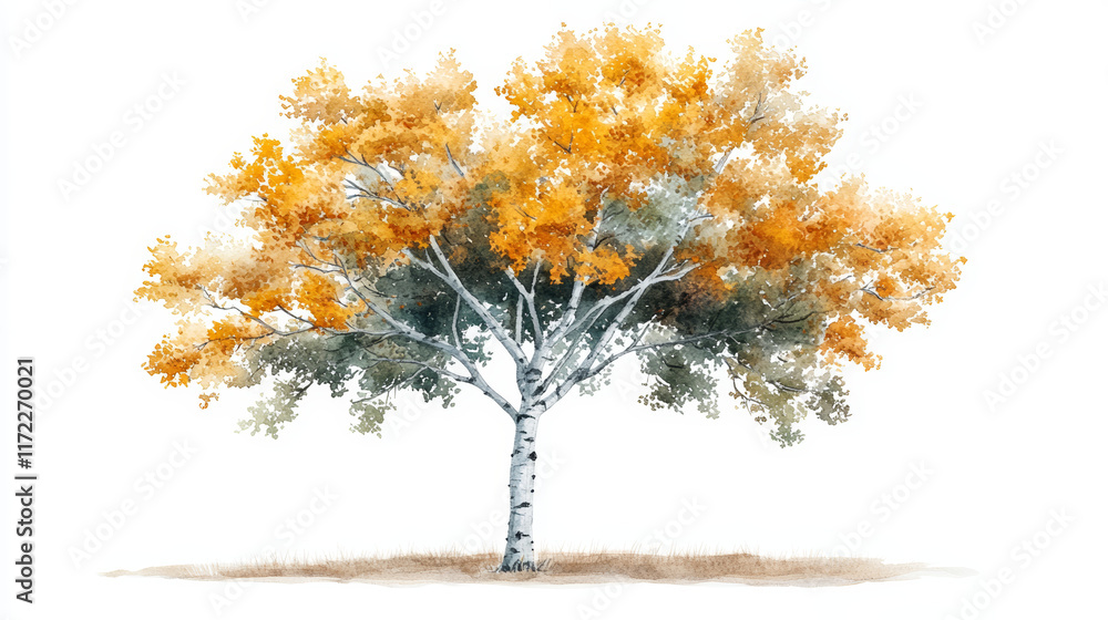 Fototapeta premium beautiful watercolor illustration of tree with vibrant orange leaves