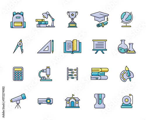 Education Filled Line Icon, Education Icon Set