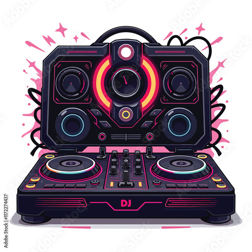 dj turn deck vector illustration