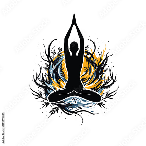 a woman doing yoga in the lotus position photo