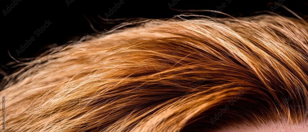 Naklejka premium Close up Texture of Light Brown Human Hair Soft Shiny Strands Detailed View