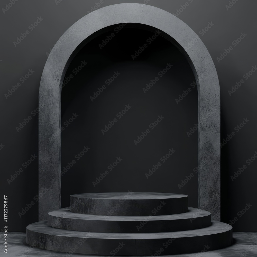 Dark stone archway with three-tiered platform. Dark stone archway with three-tiered platform.