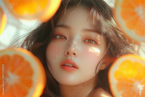  Close-up photograph of a Korean woman with long hair