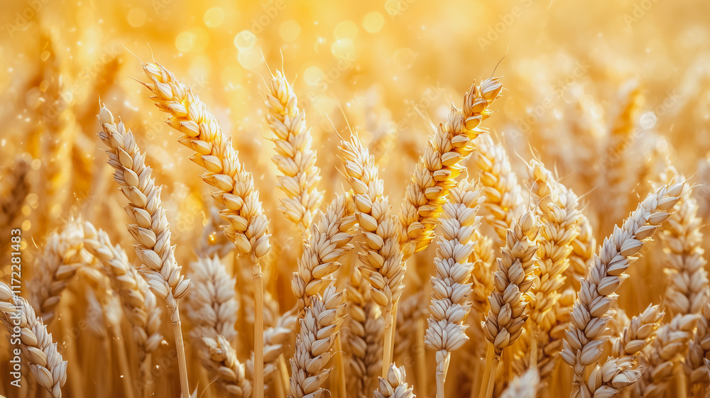 Golden Wheat Field at Sunset: A field of golden wheat bathed in the warm glow of the setting sun. The stalks sway gently in the breeze, creating a sense of peace and tranquility.