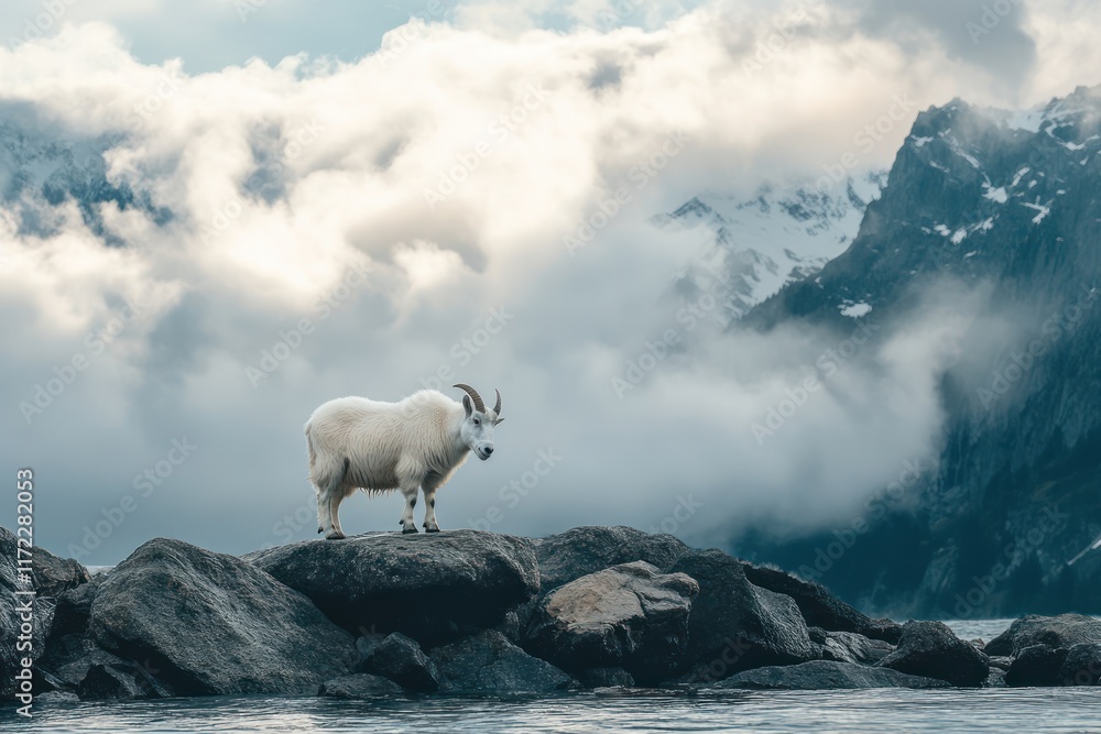 Fototapeta premium Mountain Goat by the Lake