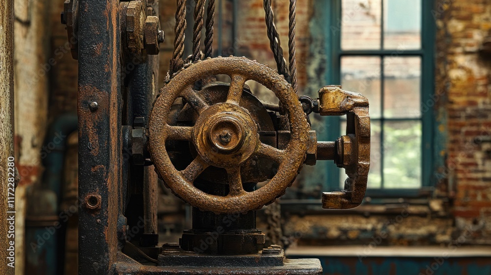 Rusty industrial wheel and mechanism detail in old factory. Rusty industrial wheel and mechanism detail in old factory.