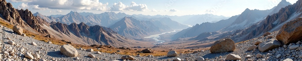 Crushed stone and rock formations in a mountain range, range, geological, vast Crushed stone and rock formations in a mountain range, range, geological, vast