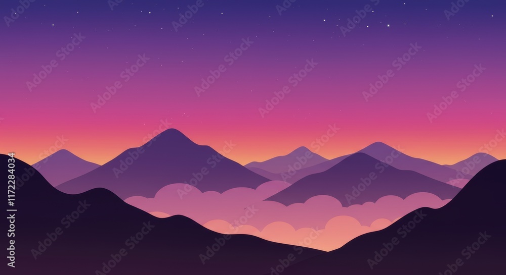 Fototapeta premium Silhouette Mountains at Night