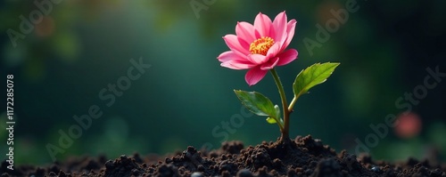 A single blooming flower with roots in a brain stem, Flower, Botany, Blooming