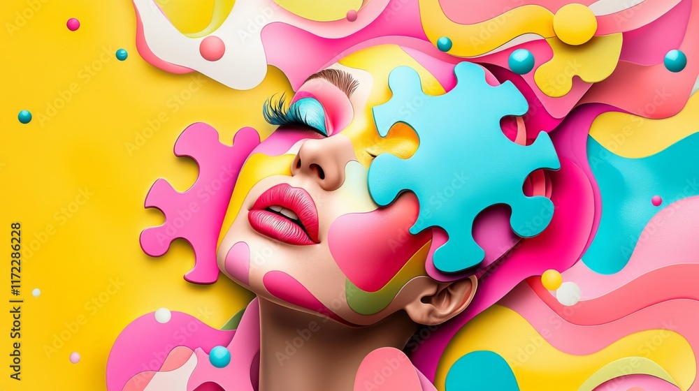 Vibrant art event featuring colorful puzzle makeup studio creative visuals bright environment close-up view artistic expression Vibrant art event featuring colorful puzzle makeup studio creative visuals bright environment close-up view artistic expression