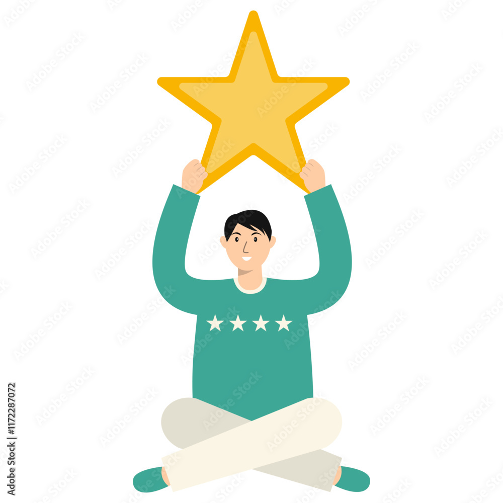 Illustration of People Giving Star. Review and Evaluation for Seller. Vector Cartoon Character. Illustration of People Giving Star. Review and Evaluation for Seller. Vector Cartoon Character.