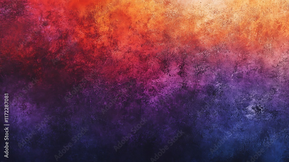 Fototapeta premium A dramatic gradient background blending dark grainy tones of purple, red, orange, and blue, with a subtle texture for depth