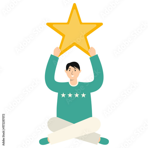 Illustration of People Giving Star. Review and Evaluation for Seller. Vector Cartoon Character.