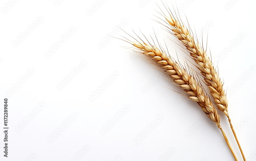 Golden wheat stalks on white background; agriculture harvest. Golden wheat stalks on white background; agriculture harvest.