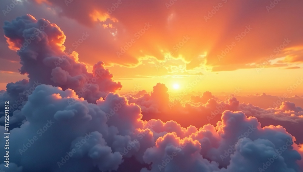 Soft orange hues cast long shadows on the clouds, sky, sunset, clouds Soft orange hues cast long shadows on the clouds, sky, sunset, clouds