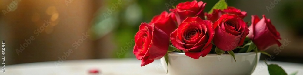 Freshly picked red roses in a white ceramic bowl, flowers, garden, heart Freshly picked red roses in a white ceramic bowl, flowers, garden, heart