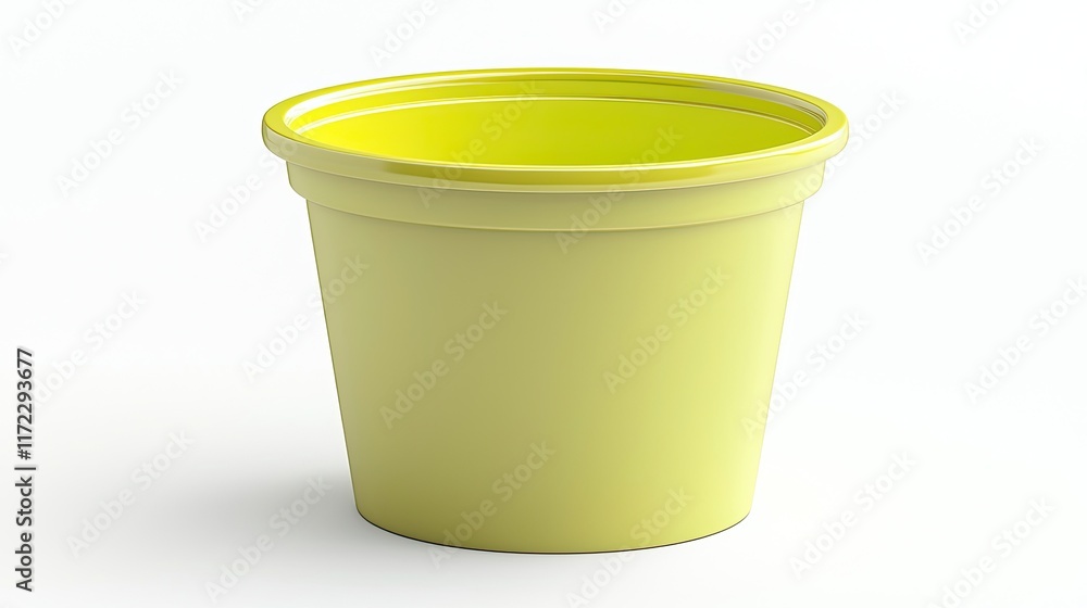 A simple yellow plastic pot, designed for planting or decorative purposes. A simple yellow plastic pot, designed for planting or decorative purposes.