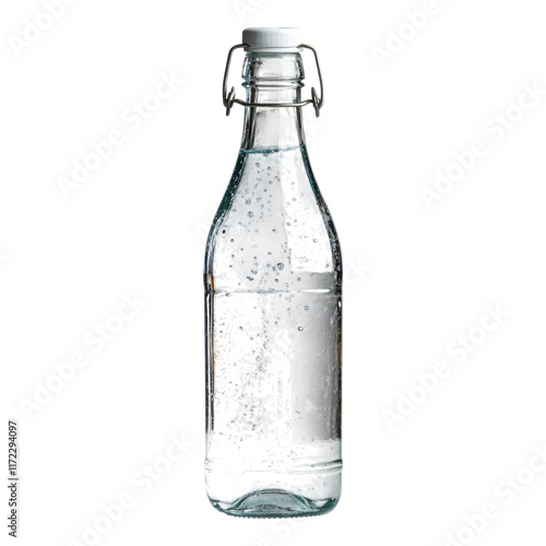 A clear glass bottle of water isolated on a transparent background