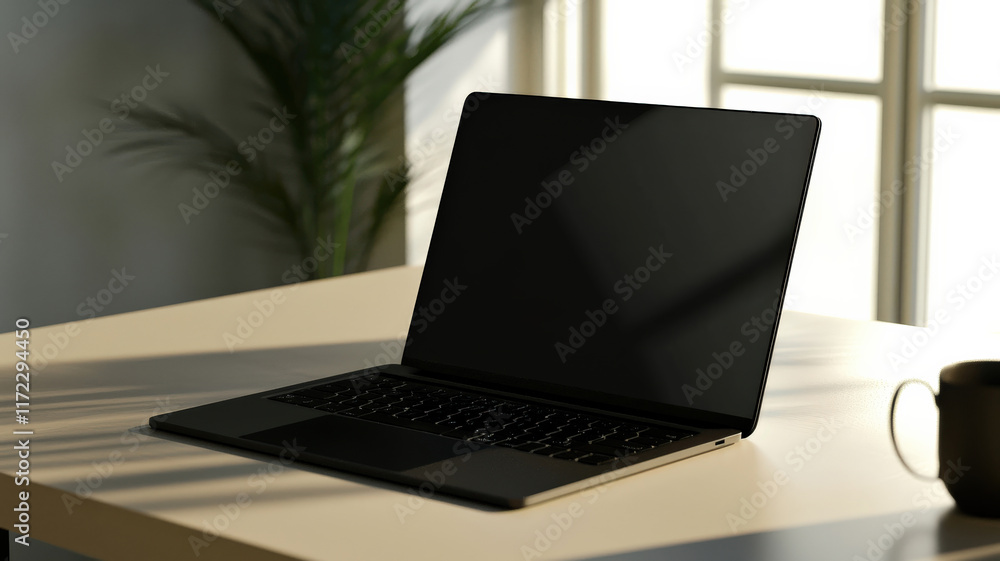 Fototapeta premium A high-end notebook mockup featuring a plain cover placed on an elegant office desk, designed for easy logo or brand design insertion, with sophisticated office elements surrounding it.