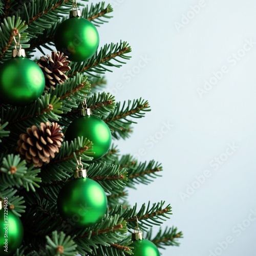 Wallpaper Mural Fir tree decorated with green glass balls and pinecones, winter, cozy Torontodigital.ca