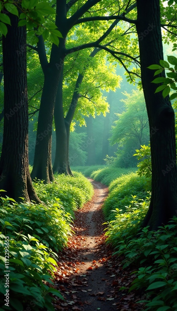 Obraz premium Winding pathway through a thicket of branches, thicket, forest path, trees