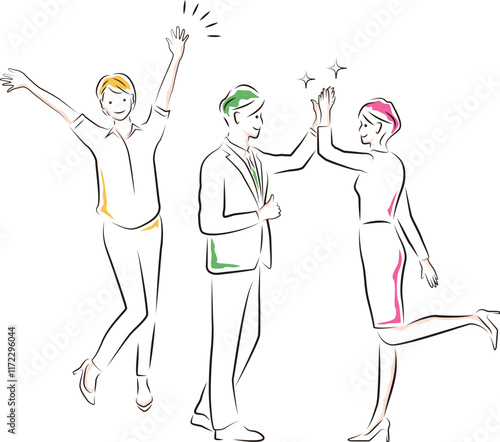 ハイタッチで喜ぶビジネスパーソンのイラスト