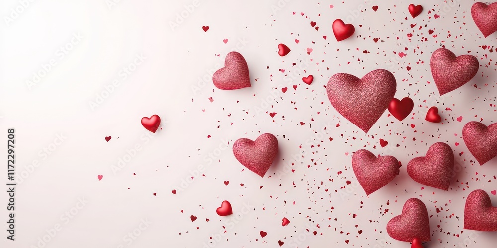 Creative valentines banner design with 3D hearts and confetti. Creative valentines banner design with 3D hearts and confetti.
