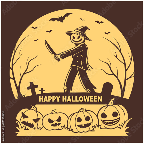 Halloween Scarecrow Pumpkin Graphic T-Shirt Design