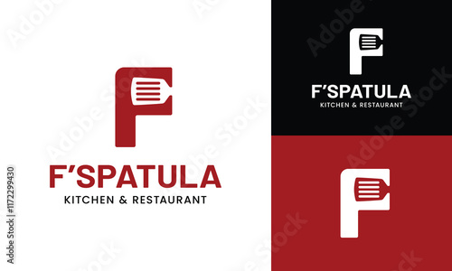 Letter Initial F Spatula Logo Design Template. Suitable for Restaurant Kitchen Bistro Cafe Catering Eatery Grill Barbeque or Chef Cook Kitchener Food Blogger Business Brand Company Logo Design