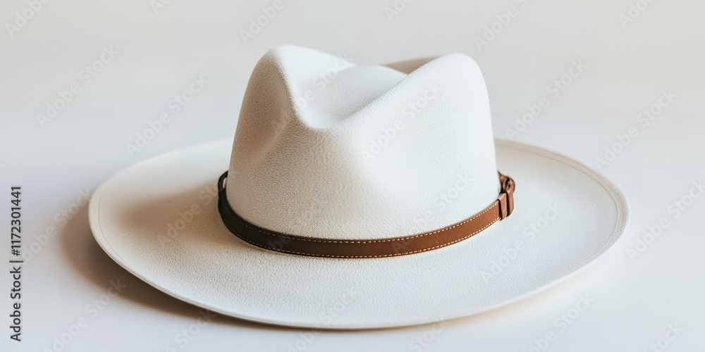 Stylish White Fedora Hat with Brown Leather Band Fashion Accessory Stylish White Fedora Hat with Brown Leather Band Fashion Accessory