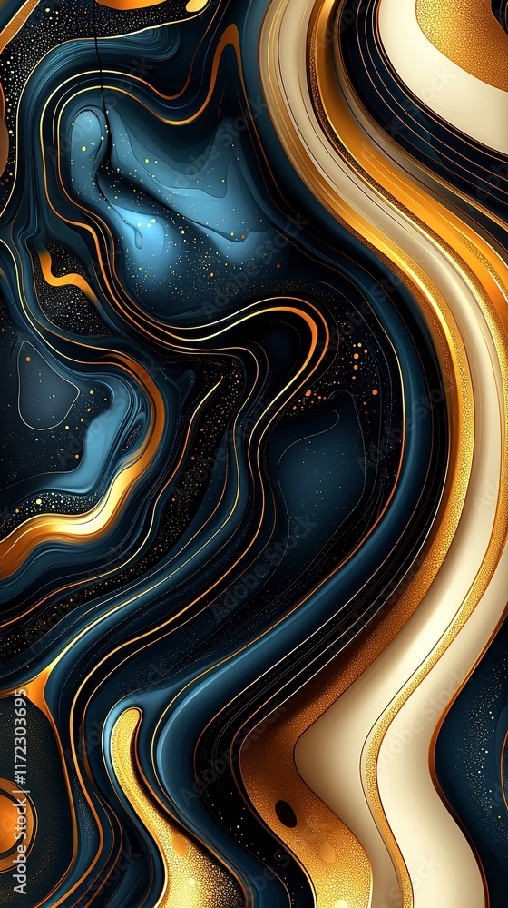 Abstract Swirling Gold And Blue Marble Design Abstract Swirling Gold And Blue Marble Design
