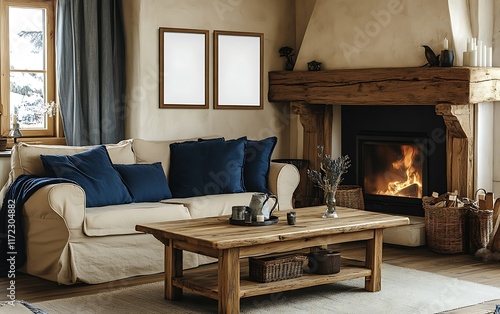 Wallpaper Mural Cozy rustic living room fireplace winter relaxation home. Torontodigital.ca