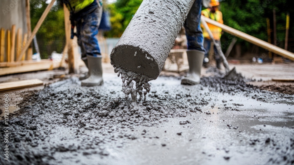 Construction workers pouring concrete. Construction workers pouring concrete.