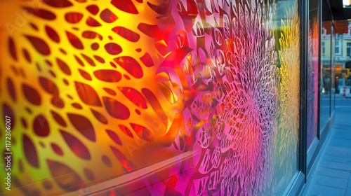 Colorful abstract floral window decal.