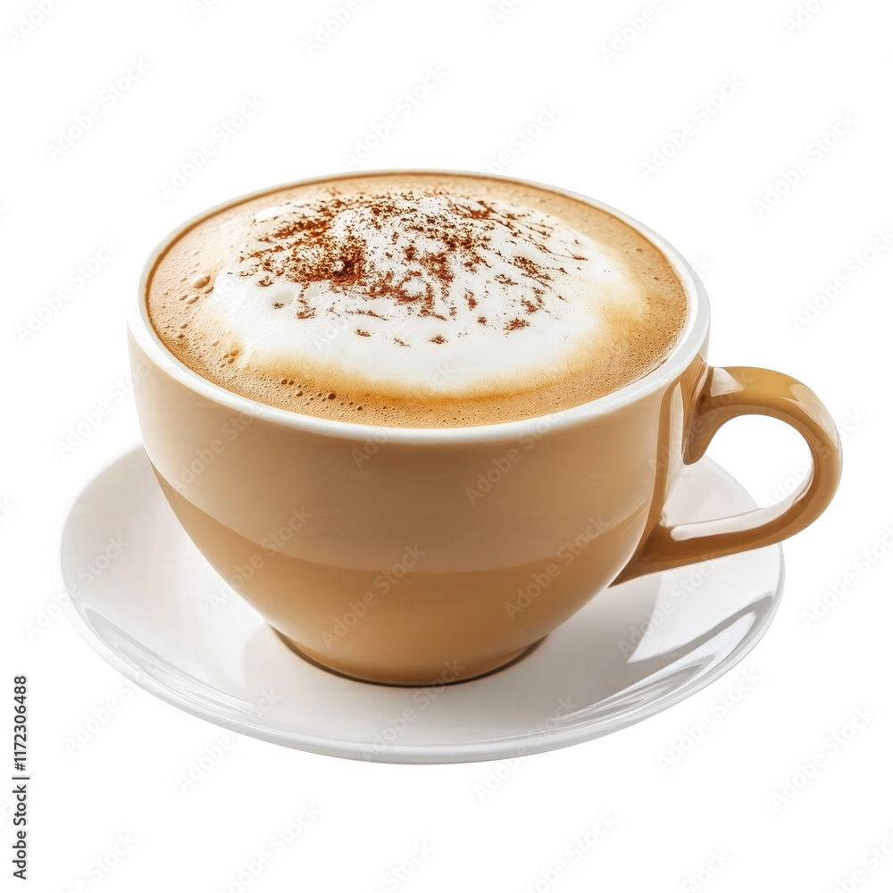 cup of hot cappuccino with milk foam isolated on transparent white background, clipping path cup of hot cappuccino with milk foam isolated on transparent white background, clipping path