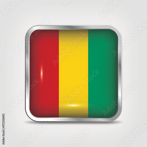 Free Download Guinea Flag Icon - Glossy Metallic Square Button - GFXLoad