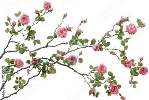 Wallpaper Mural A botanical set of pink rose branches with rich green foliage, ideal for greeting cards or wedding invitations. Torontodigital.ca