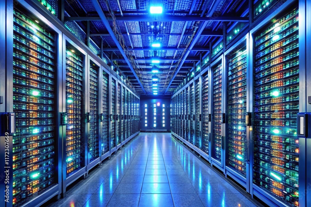 Fototapeta premium A large room with many computer servers