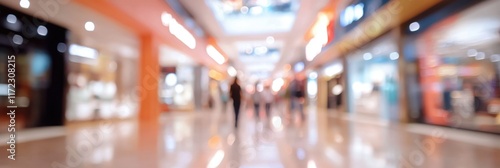 Blurred crowded shopping mall background interior with people and stores  busy retail atmosphere