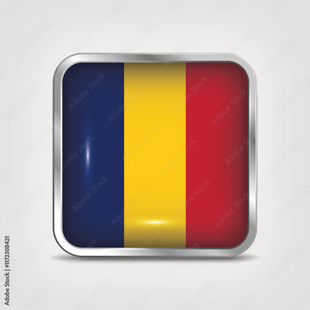 Fototapeta premium Romania Flag Icon in Square Shape with Glossy Finish
