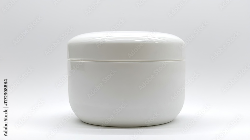 A smooth, white container with a rounded lid, likely for storage or cosmetic use. A smooth, white container with a rounded lid, likely for storage or cosmetic use.