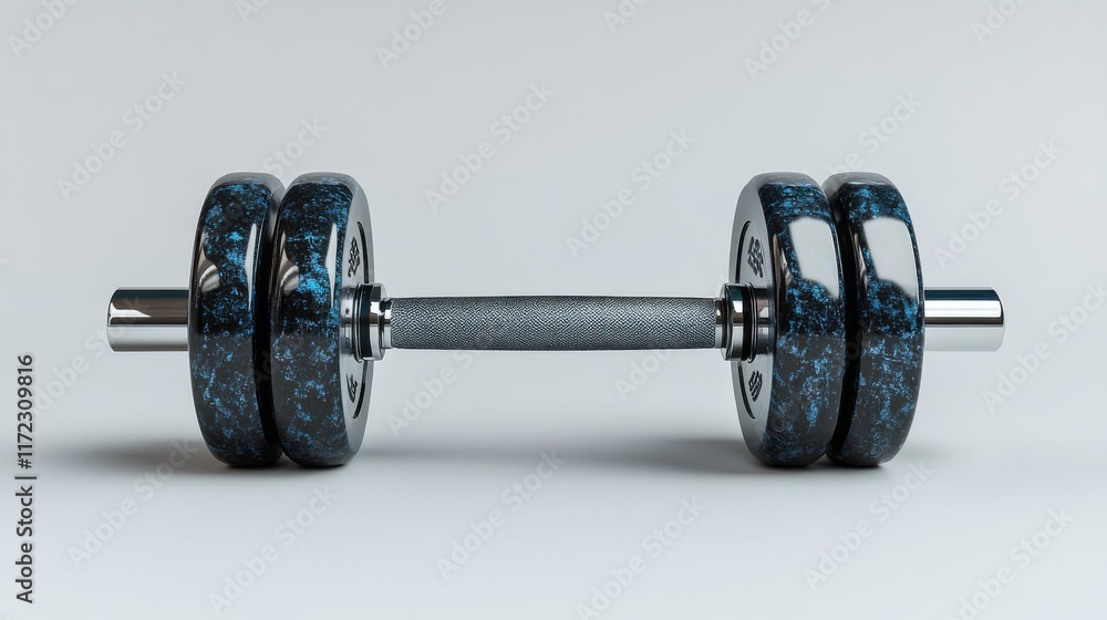 Naklejka premium Dark Blue Marble Dumbbell: Strength training, fitness equipment, gym, workout, exercise, bodybuilding, weightlifting, health, wellness, sports, muscle, power, dumbbell, weights, gym equipment.
